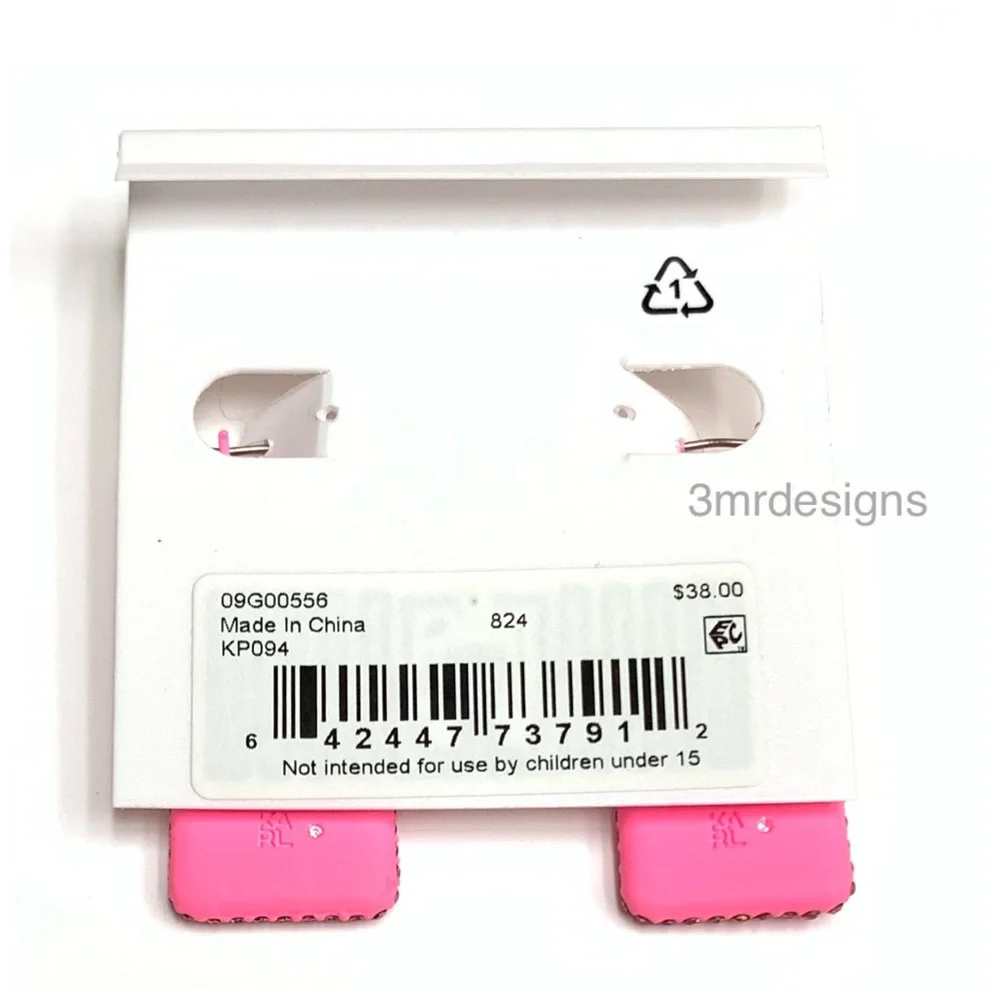 NWT KARL LAGERFELD Pink Color-Coated Glass Crystal Square Hoop Earrings - Picture 6 of 7